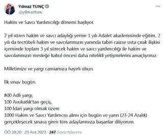 Bakan Tunç: Hakim ve savcı yardımcılığı dönemi başlıyor