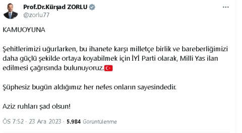 İyi Parti'den 'milli yas' çağrısı