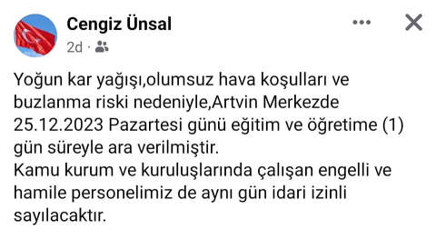 Artvin'de eğitime 'kar' engeli