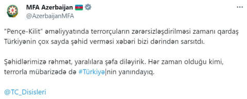 Azerbaycan Dışişleri Bakanlığı: Terörle mücadelede Türkiye’nin yanındayız 