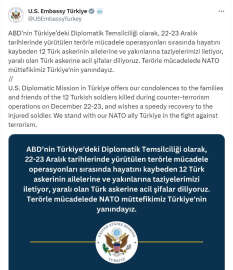 ABD Büyükelçiliği'nden şehitler için taziye