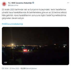 MSB: Hava harekatlarında en az 26 terörist etkisiz hale getirildi