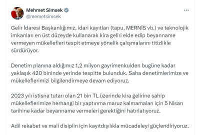 Bakan Şimşek'ten 'kira geliri beyanı' uyarısı