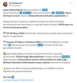 İçişleri Bakanlığı, 1608 personel alacak
