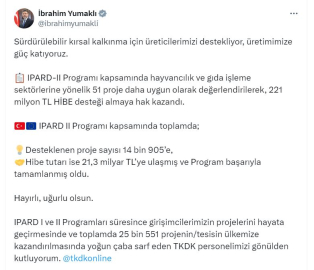 IPARD II Programı kapsamında verilen hibe tutarı 21,3 milyar liraya ulaştı