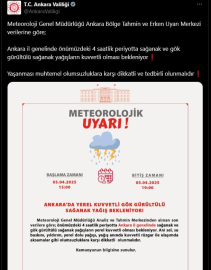 Ankara Valiliği'nden 'sağanak' uyarısı