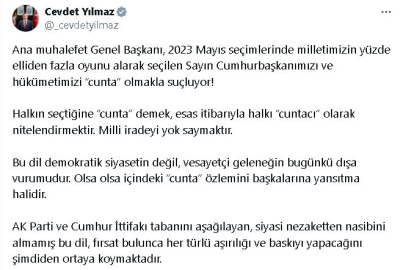 Cevdet Yılmaz: Halkın seçtiğine 'cunta' demek, halkı 'cuntacı' olarak nitelendirmektir