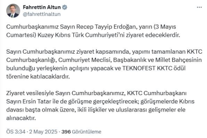 Cumhurbaşkanı Erdoğan, KKTC'yi ziyaret edecek