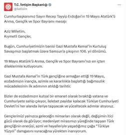 Cumhurbaşkanı Erdoğan'dan '19 Mayıs' mesajı
