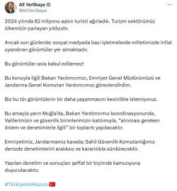 Bakan Yerlikaya'dan turizm bölgelerine ilişkin açıklama