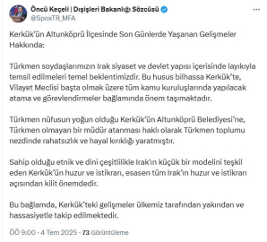 Dışişleri Sözcüsü Keçeli: Türkmen soydaşlarımızın layıkıyla temsil edilmeleri temel beklentimiz