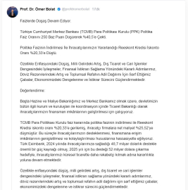 Bakan Bolat: Sarf ettiğimiz çabalar ekonomimizdeki dengelenme ve istikrarı güçlendirmektedir