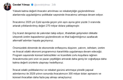 Cevdet Yılmaz: 2028 sonunda ihracatımızın 300 milyar doları aşmasını amaçlıyoruz