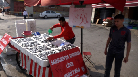 Samsunspor’un başarısını, 75 kasa hamsiyi, kilosunu 25 TL’den satarak kutladı /Video eklendi