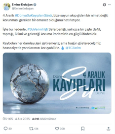 Emine Erdoğan'dan, 'Dünya Su Kayıpları Günü' paylaşımı