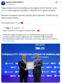 Bakan Kacır: Yolun açık olsun Togg