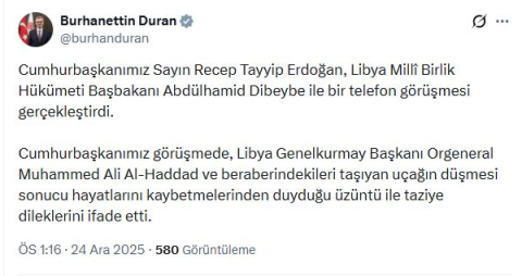 Cumhurbaşkanı Erdoğan'dan Libya Başbakanı Dibeybe'ye taziye telefonu