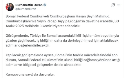 Somali Cumhurbaşkanı Mahmud, Türkiye'ye geliyor