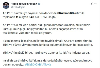 İstanbul- Cumhurbaşkanı Erdoğan: AK Parti üye sayısı 11 milyon 543 bin 301'e ulaştı