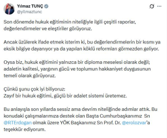 Bakan Tunç'tan 'Hukuk eğitiminde kalite reformu' açıklaması