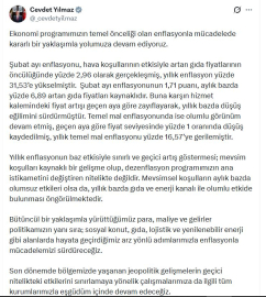 Cevdet Yılmaz: Yıllık enflasyonun artış göstermesi, mevsim koşulları kaynaklı