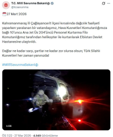 Kahramanmaraş'ta yaralanan dağcı, askeri helikopterle kurtarıldı