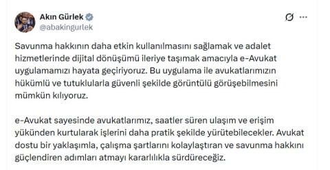 Adalet Bakanı Gürlek: e-Avukat uygulamamızı hayata geçiriyoruz