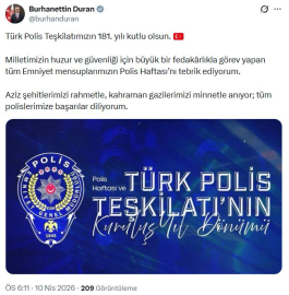İletişim Başkanı Duran, Türk Polis Teşkilatı'nın 181'inci yılını kutladı