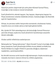 Özgür Özel: İsrail yönetiminin, Sumud filosuna müdahalesi açık haydutluktur