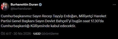 Cumhurbaşkanı Erdoğan, Bahçeli'yi kabul edecek