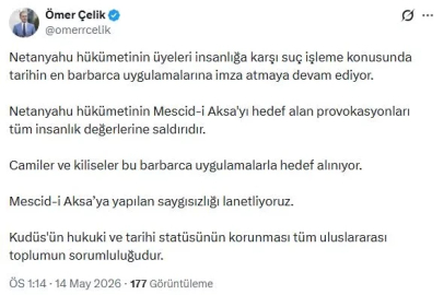 AK Parti'li Çelik: Mescid-i Aksa'ya yapılan saygısızlığı lanetliyoruz