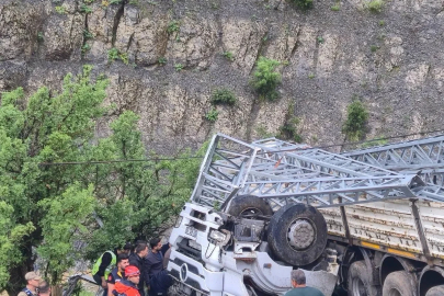 Şarampole yuvarlanan elektrik direği yüklü kamyonun şoförü öldü