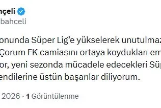 Bahçeli'den, Süper Lig'e çıkan Çorum FK'ya tebrik