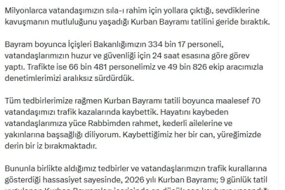 Bayram tatilindeki trafik kazalarında 70 kişi öldü