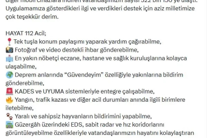 Bakan Çiftçi: HAYAT 112 Acil uygulamasını indiren vatandaş sayısı 552 bin 150'ye ulaştı