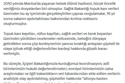 Bakan Gürlek: Bebeğini çöpe bıraktığı tespit edilen şüpheli ve kardeşi hakkında gözaltı kararı verildi